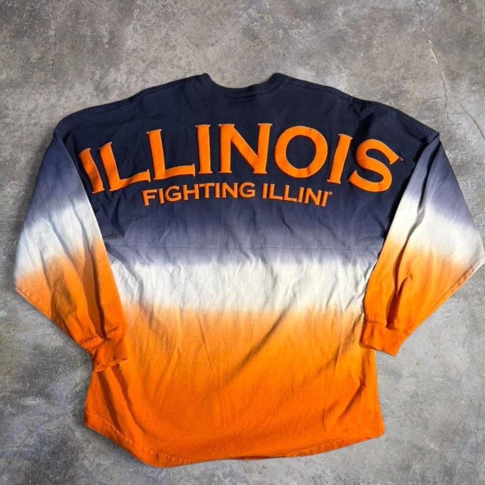 Illinois Fighting Illini Ombre Long Sleeve Spirit Jersey Shirt Orange Blue